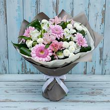 Букет цветов из:  Герберы, Альстромерии и Хризантемы в Серпухов-15