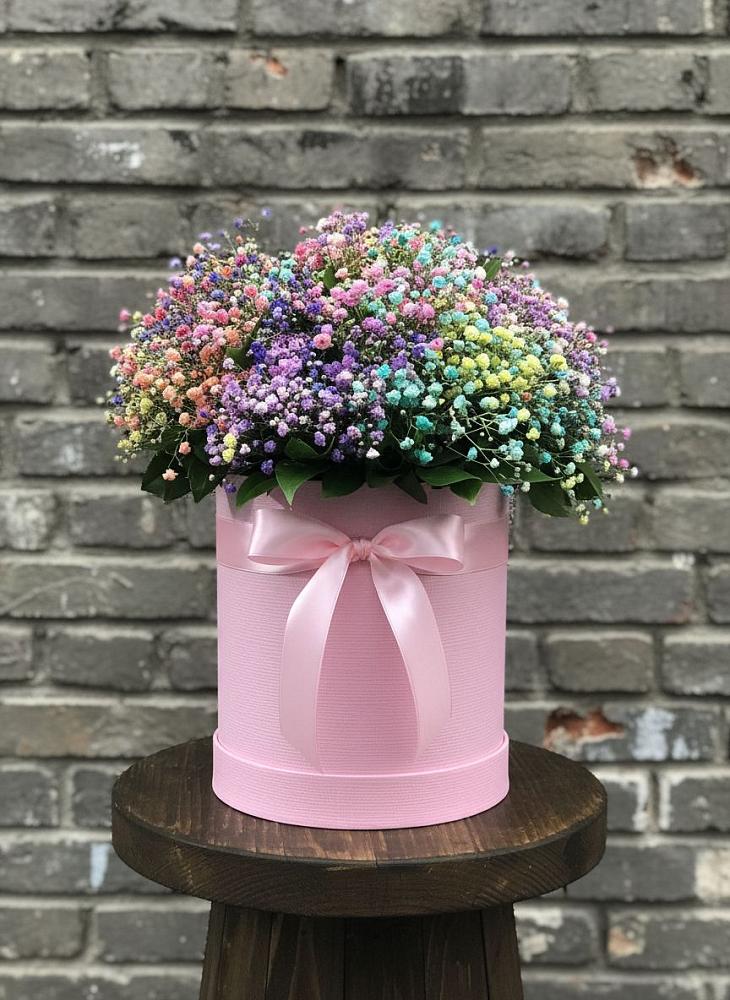 Цветочная композиция из Гипсофила и Розы в шляпной коробке в Серпухов-15