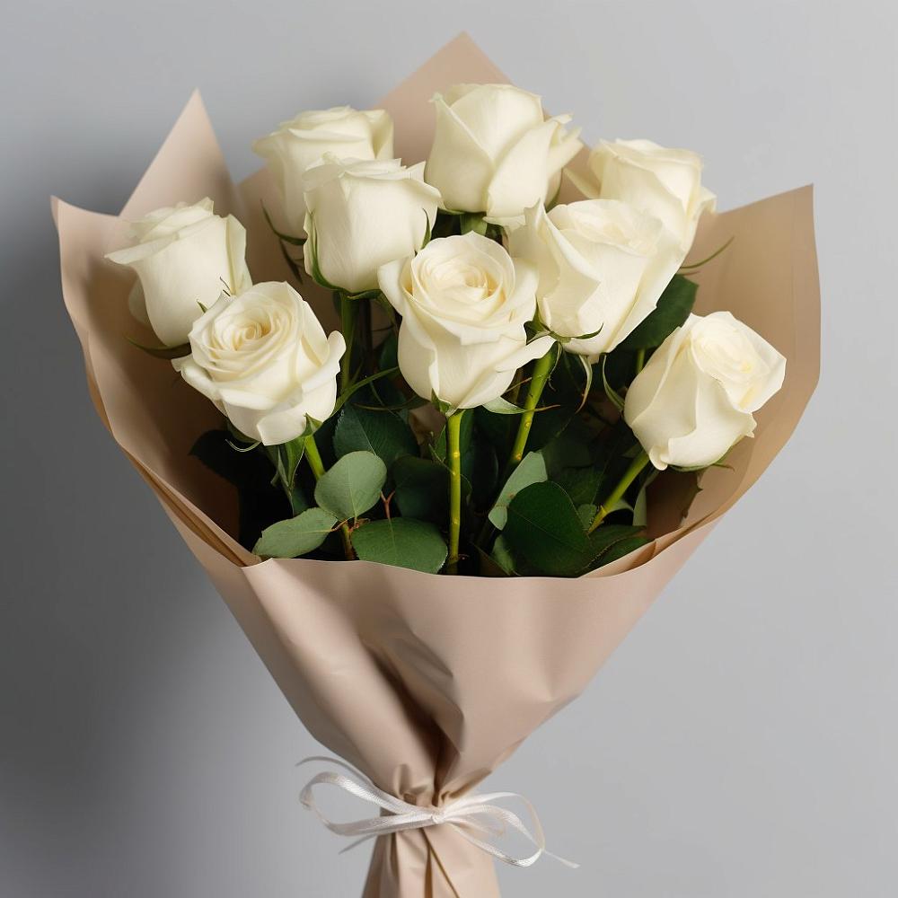 Букет 9 Белых роз Эдлесс Лав в Серпухов-15