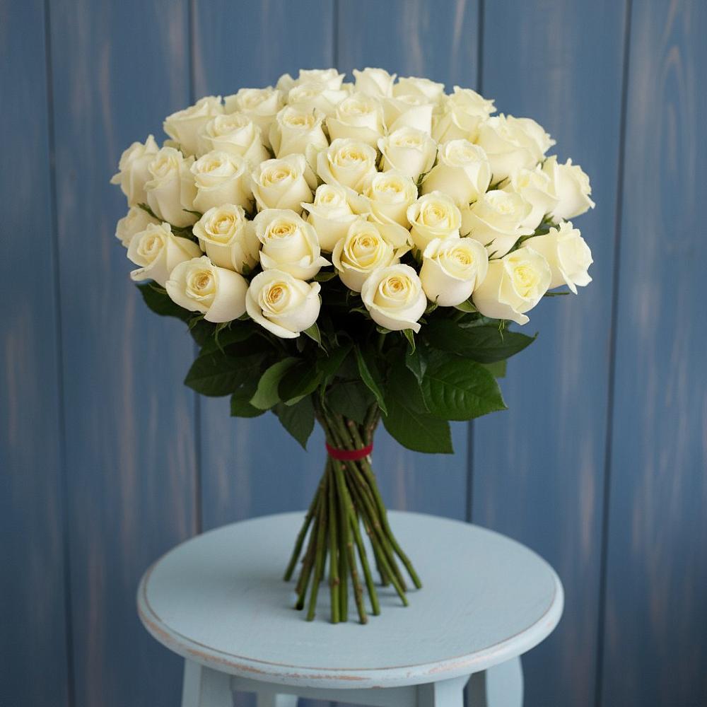Букет 51 Белая роза Эдлесс Лав в Серпухов-15