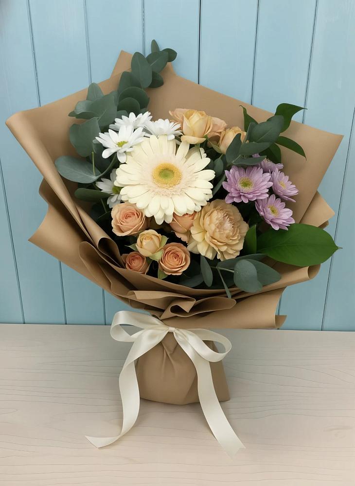 Букет цветов из: Герберы и Хризантемы в Серпухов-15