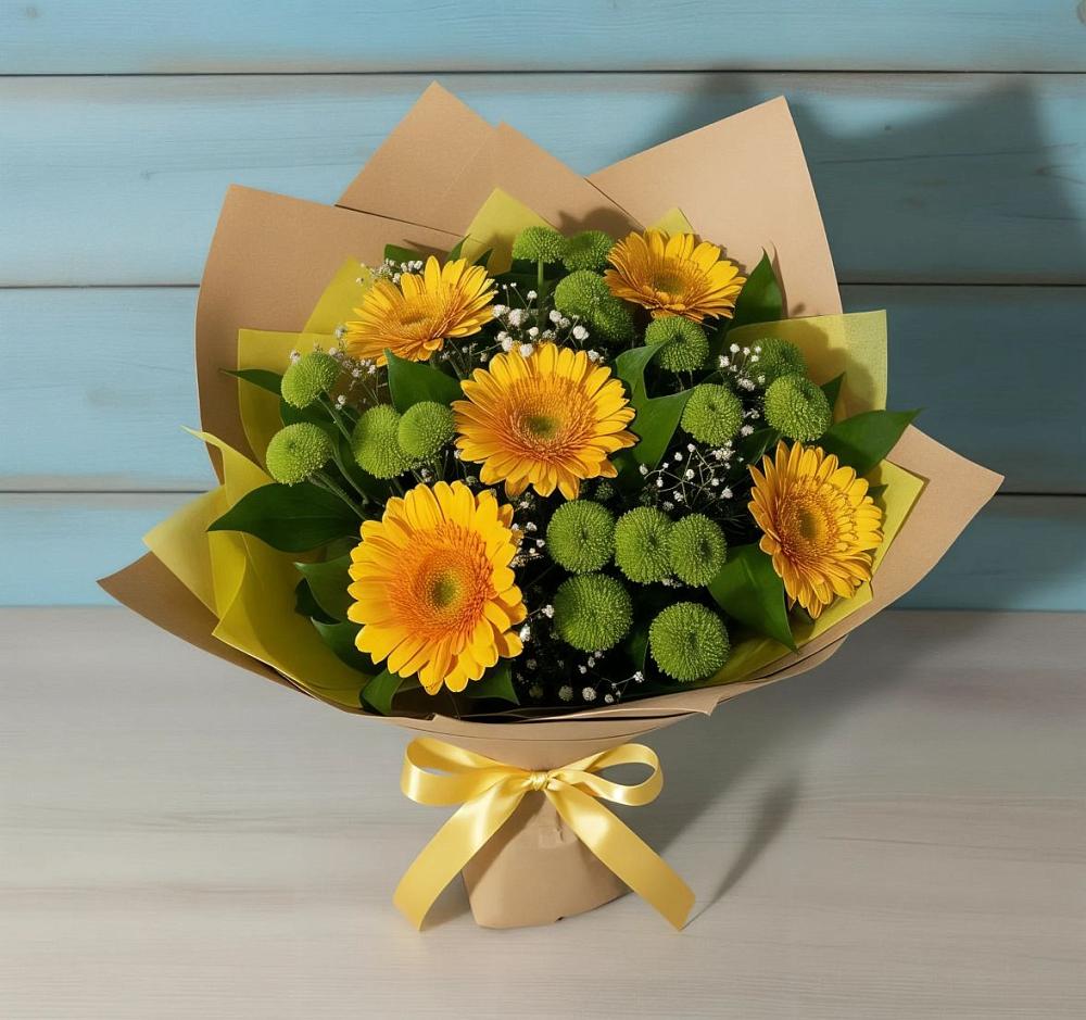 Букет цветов из: Герберы и Хризантемы в Серпухов-15
