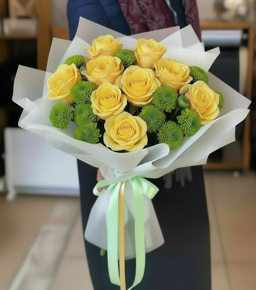 Букет цветов из: Хризантемы и Розы в Серпухов-15