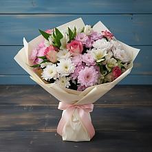 Букет цветов из:  Хризантемы, Альстромерии и Розы #REPLACE_PRED# Серпухов-15