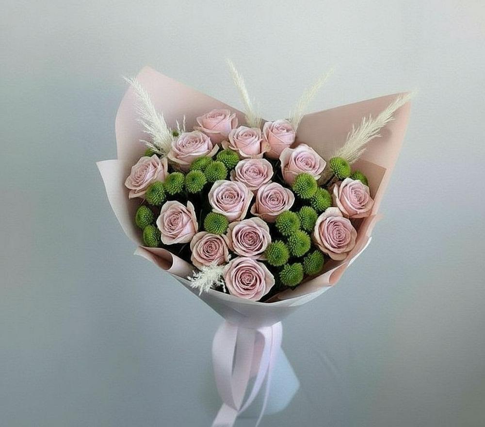 Букет цветов из: Розы и Хризантемы в Серпухов-15