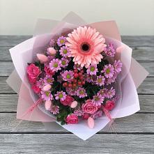 Букет цветов из:  Розы, Герберы и Хризантемы #REPLACE_PRED# Серпухов-15