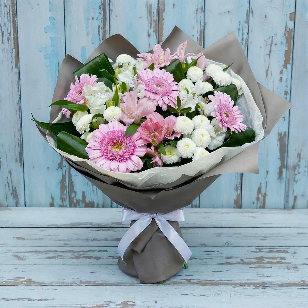 Букет цветов из: Герберы, Альстромерии и Хризантемы в Серпухов-15
