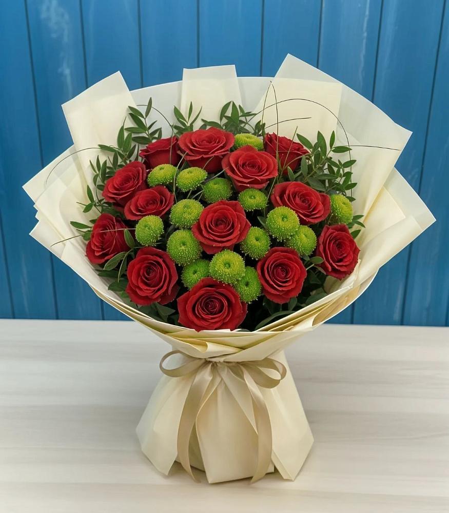 Букет цветов из: Розы и Хризантемы в Серпухов-15